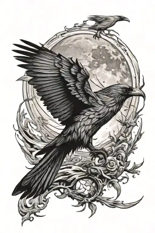 Moon And Powerful Raven