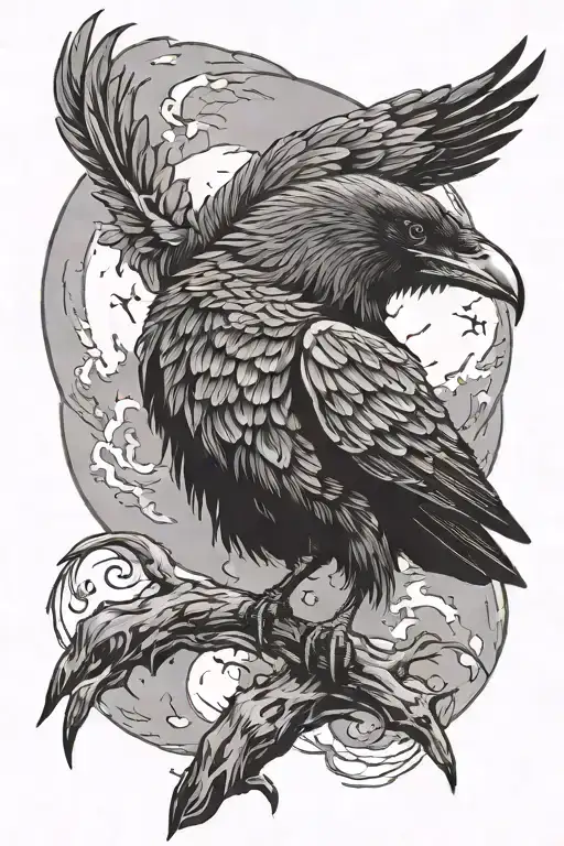 Moon And Powerful Raven