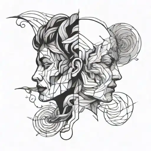 One Line Faces Merged Together