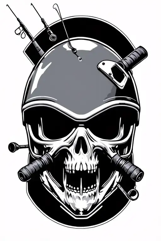 Cross With Dirt Bike Helmet And Fishing Rod