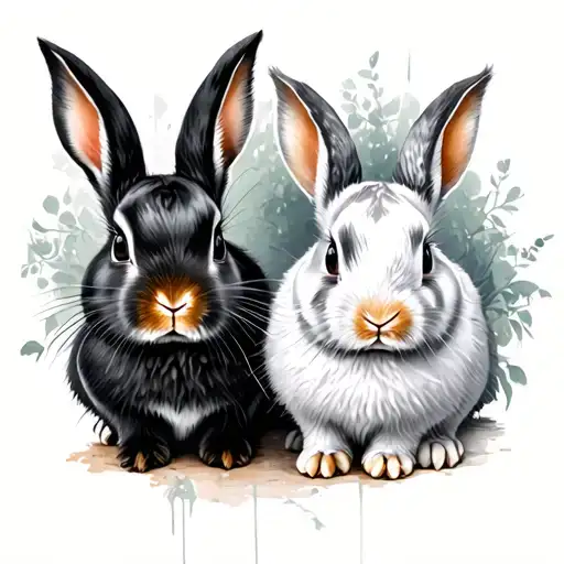 1 Black Rabbit And 1 White Rabbit