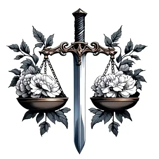 Scales Of Justice Sword And Carnations Tatto