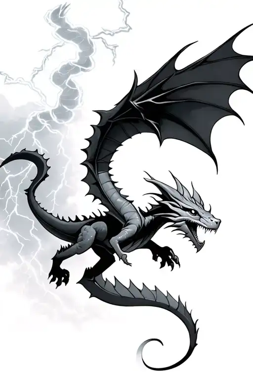 Dragon Flying With Lightning Storm