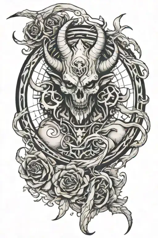 Satanic Sleeve Tattoo Fat Line Design