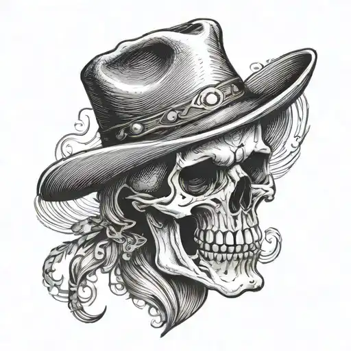 Stipple Style Skull With Cowboy Hat Smoking A Cigarette