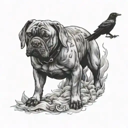 Staffordshire Terrier And A Raven