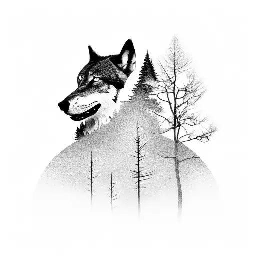Lone Wolf With Trees
