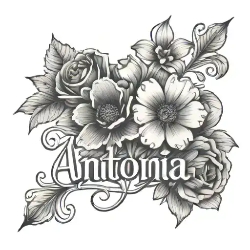 The Name Antonia With Fine Line Flowers Around It