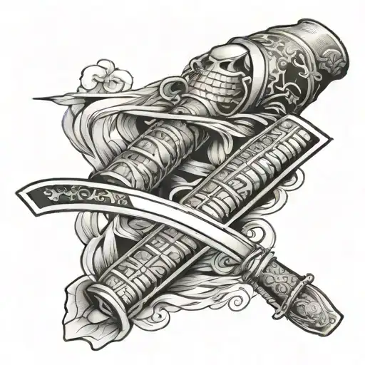 Samurai Katanas On Forearm Mix Sleeve