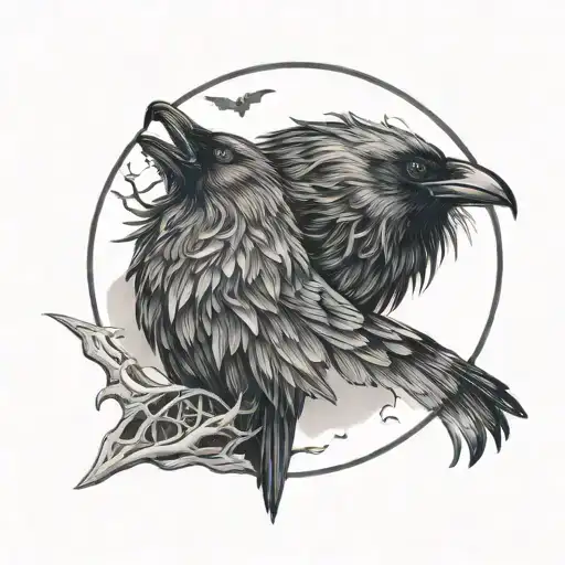 Raven And Wolf Howling At The Moon