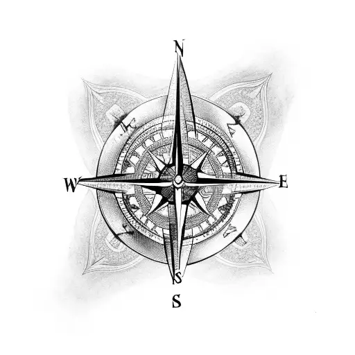 A Compass Rose With Intricate Details And Waves Surrounding It