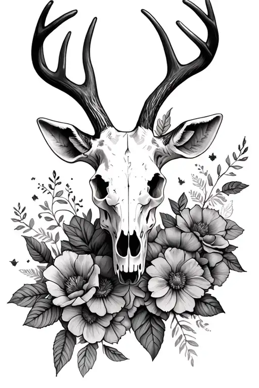 Deer Skull With Flowers