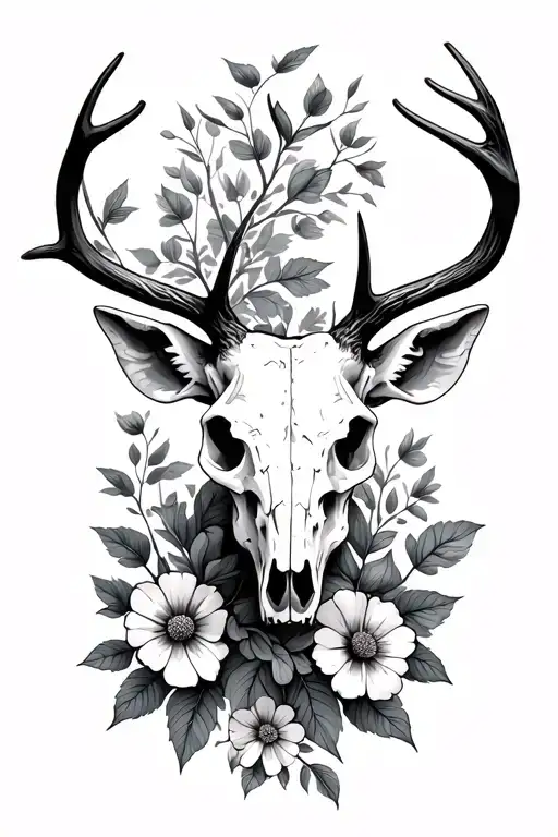 Deer Skull With Flowers Growing