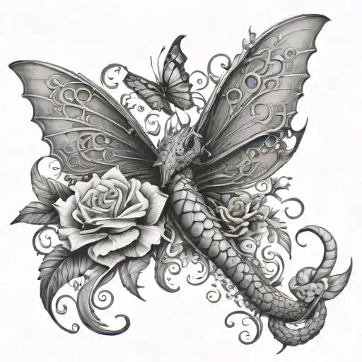 Flowers Butterflys Dragon