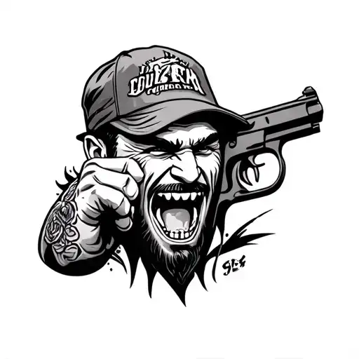 Florida Hood Tattoo With Guy Showing His Grillz With Gun