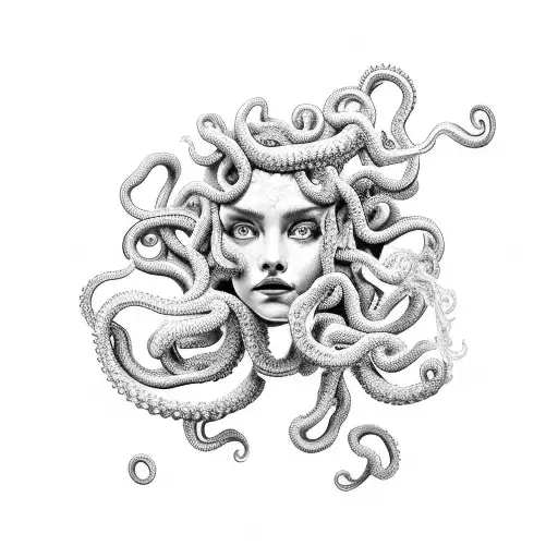 A Detailed Medusa Surrounded By Swirling Tentacles