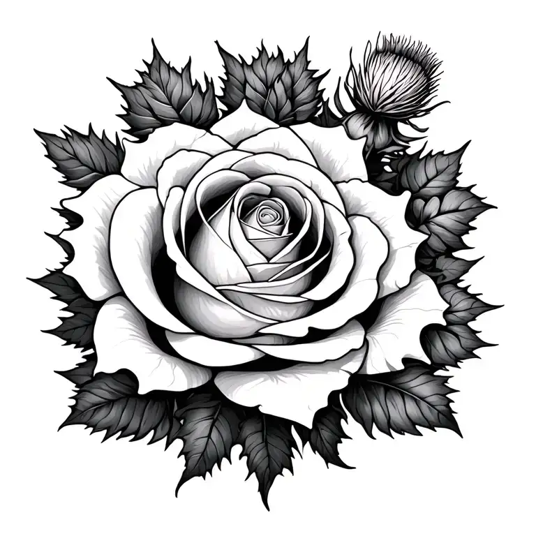 White Rose Intertwined With Thistle