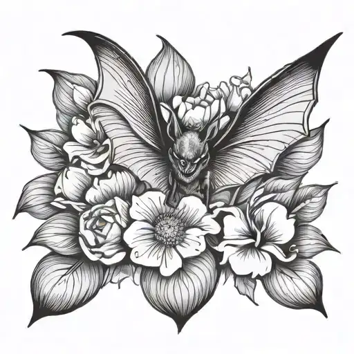 Bat And Flowers
