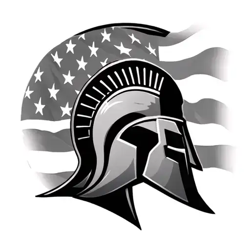 American Flag And Spartan Helmet
