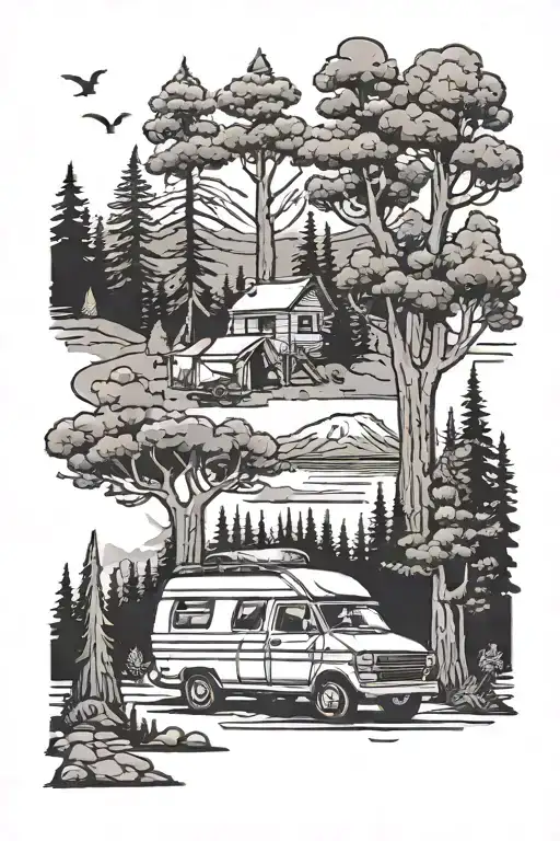 Camp Ground With A Car And Trees Around It