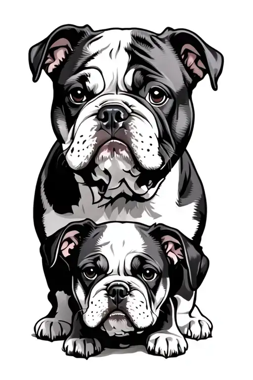 Father Bulldog And Son Puppy