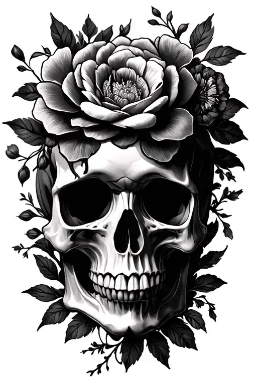 Skull And Flowers Intertwined