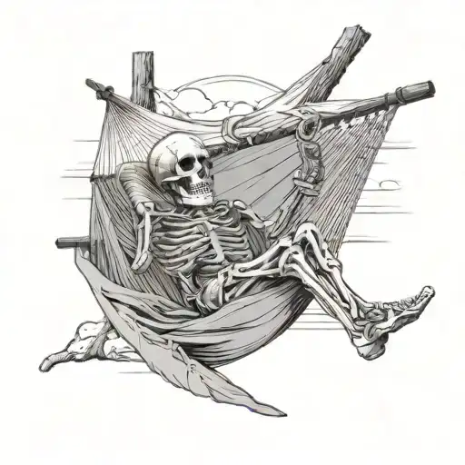 Skeleton In Hammock On A Beach Holding A Beer