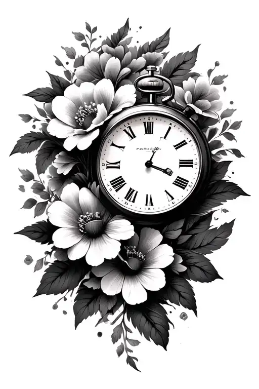 Flowers Intertwine With Stop Watch With Time