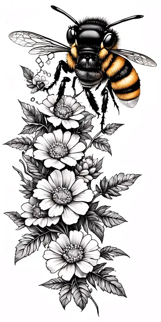 Queen Bee With Honeycomb 8 Small Bees With Flowers Sleeve