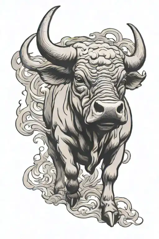 Bull In Fight Stance With Smoke From The Nose