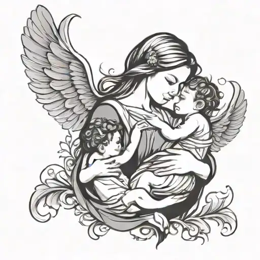 Mother 2 Children Breastfeeding Silhouette Surrounded