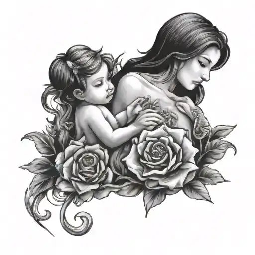 Mother 2 Children Breastfeeding Flowers