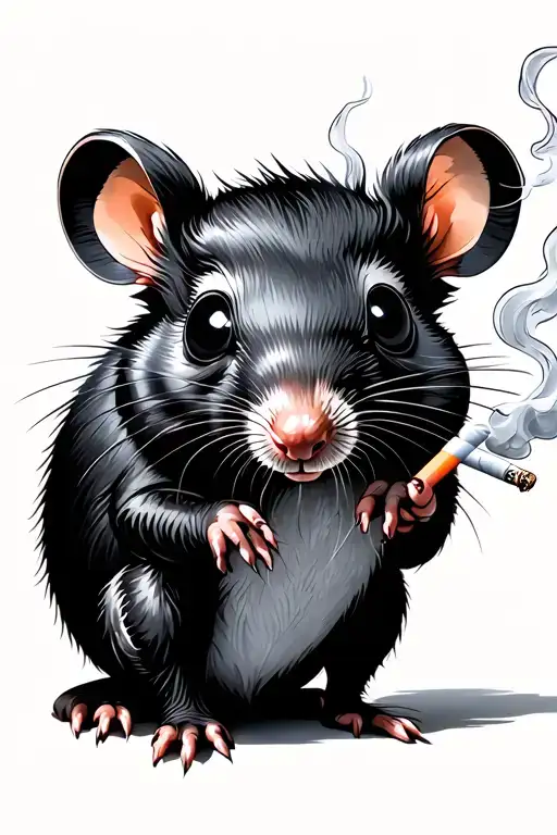 Tired Rat With Black Eye Smoking Cigarette Burning