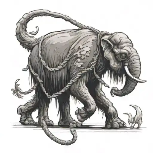A Grim Reeper Going On A Walk With A Baby Mammoth On A Leash