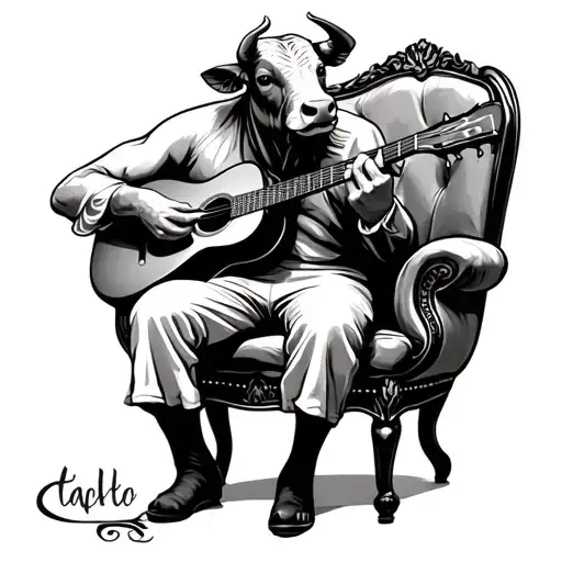 Bull Sitting In A Chair Playing Flamenco Guitar