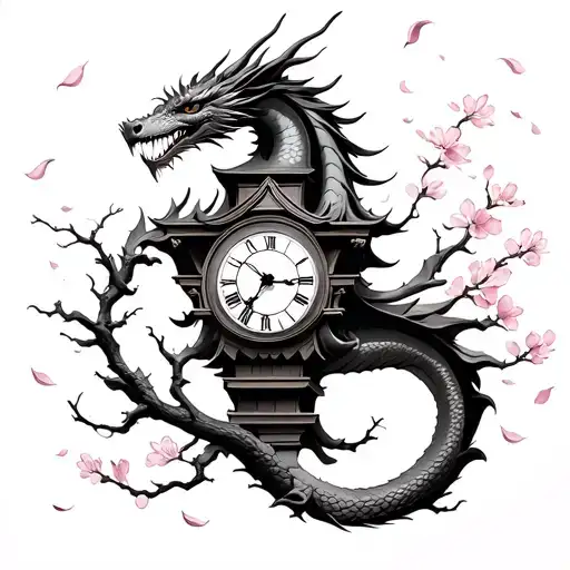Dragon Clocktower Cherry Blossom Petals Falling