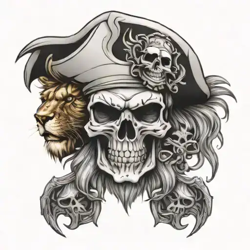 Skull And Pirate And Lion Head