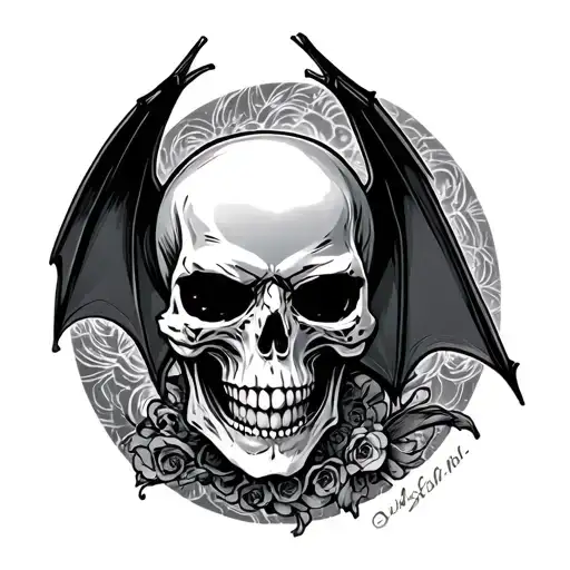 Skull And Bat Flying