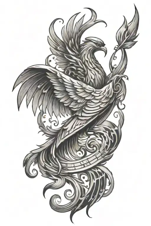Phoenix With Tail Of Musical Sheet Music Notes