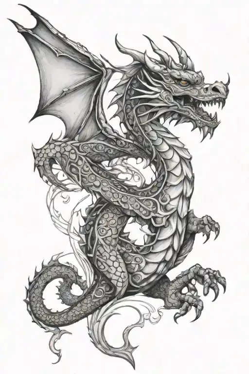 Dragon In A Prisma And Backround With Mandala Design Incorporating