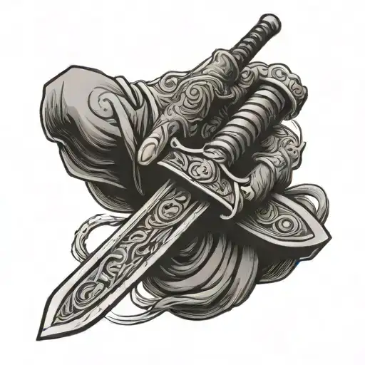 Finger Shape Samurai Sword For Neck Tatoo