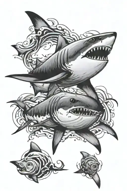 Simple Black And White Tattoo Of A Shark From Above