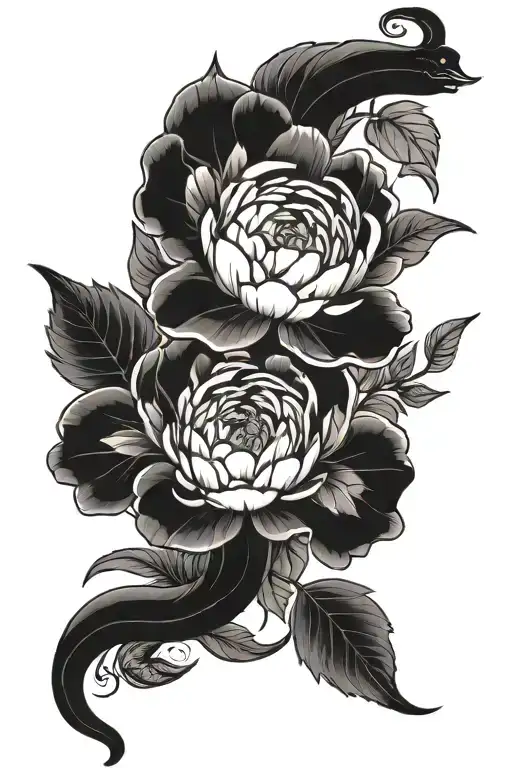 Peonies And Snake Wrapped Loosely