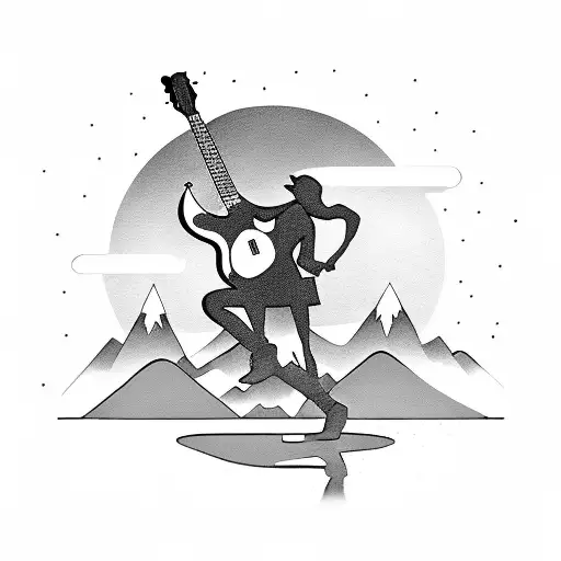 Silhouette Of A Hiker Playing A Guitar On A Mountaintop