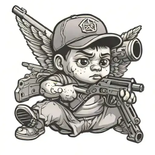 Gangster Little Angel With Gun Ak Or Uzi