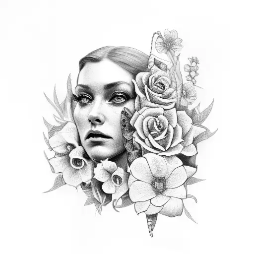 Portrait With Snake And Flowers