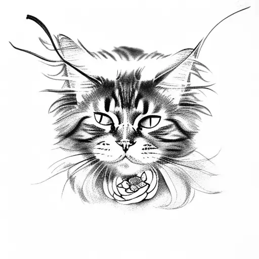 Maine Coon Cat And Cherry Blossoms