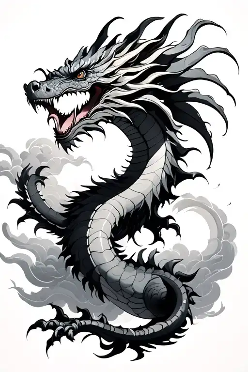 Japense Dragon In Clouds Floating