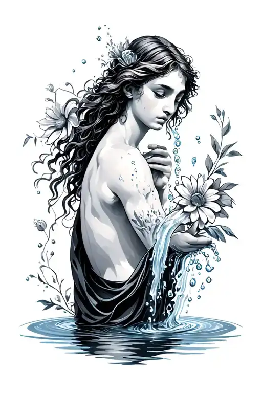 Aquarius Water Bearer Pouring Out Water That Turns Into Flowers