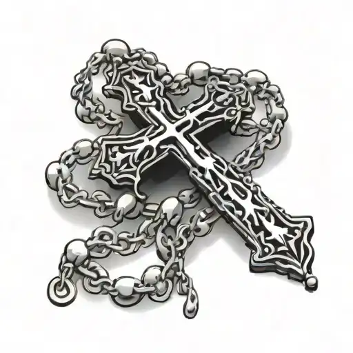 Cross Wtih Wrapped Rosary Beads